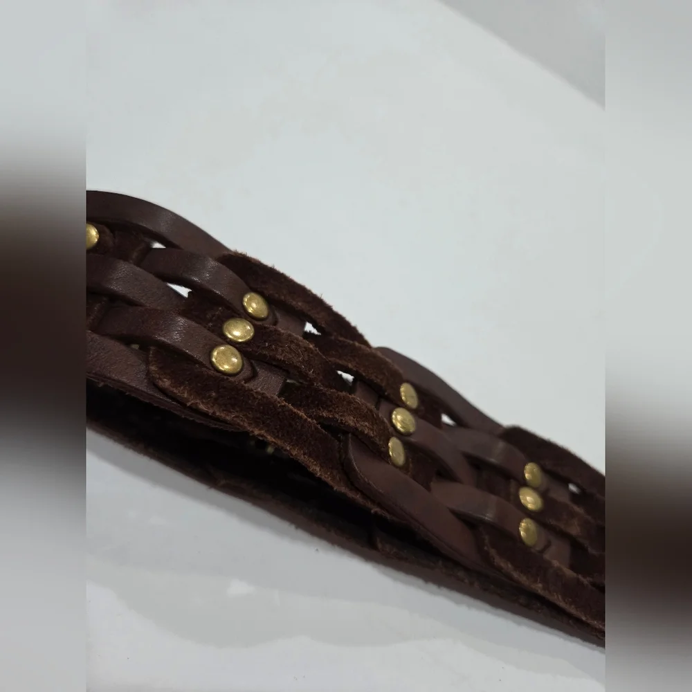 Elegant Brown Braided Belt with Brass Buckle